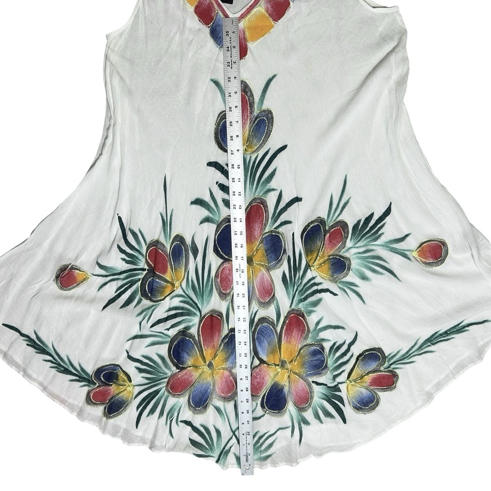 White Floral Dress Cover Up OS Tropical Resortwear Hand Painted Embroidered NWT - Picture 6 of 11